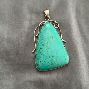 Sterling 925 Southwest large turquoise pendant